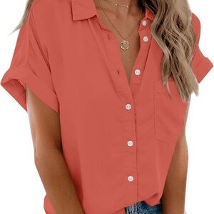 Women's Stylish Coral Button-Down Shirt